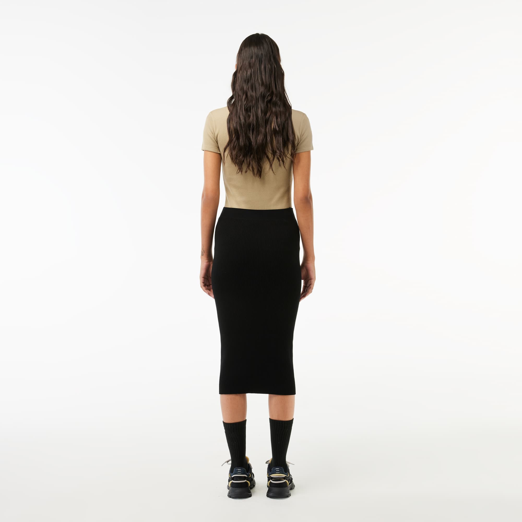 Jupe crayon en maille côtelée sans couture Robes & Jupes - Noir - Lacoste - Femme