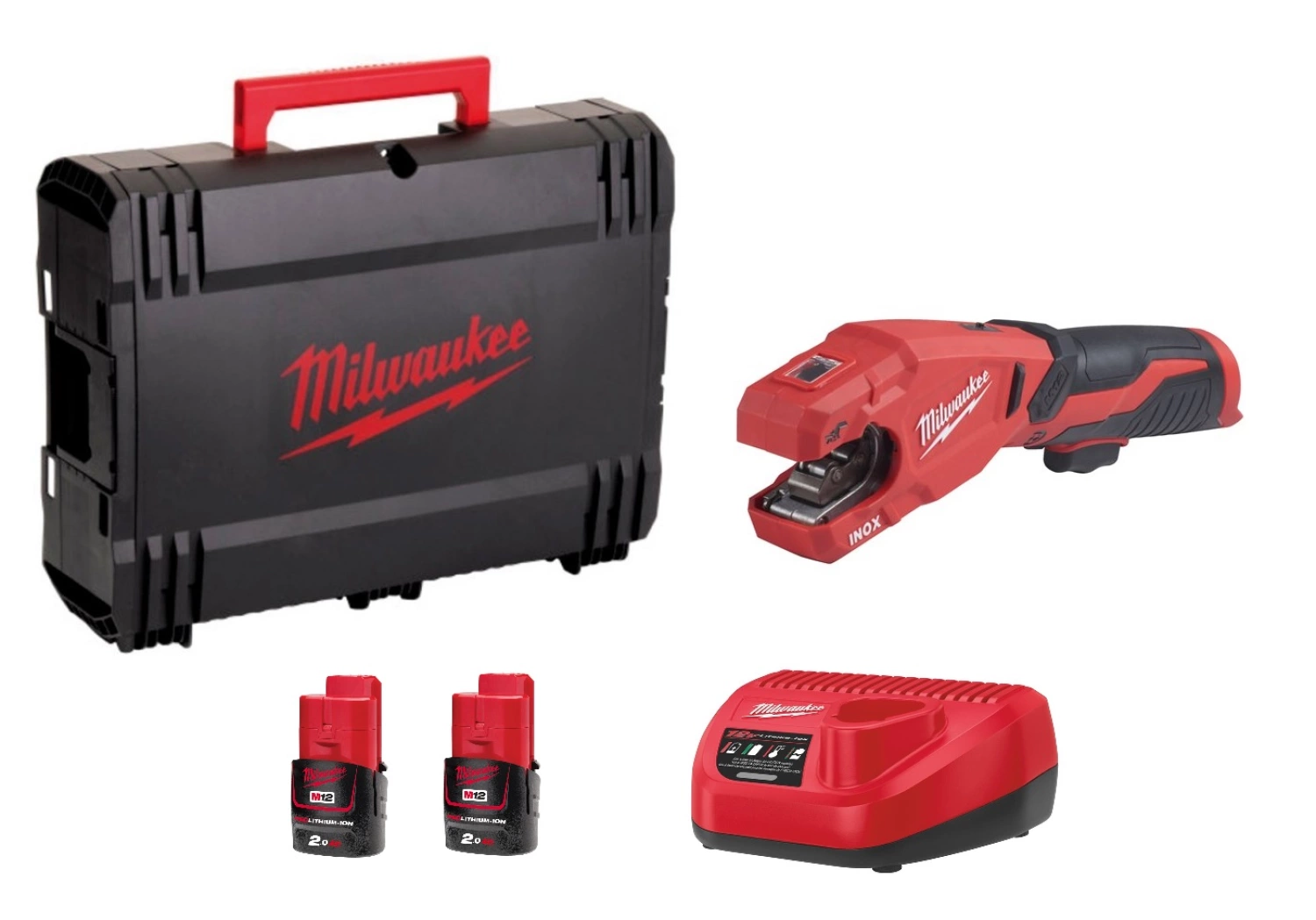 Milwaukee M12 PCSS-202C 12V Li-ion Accu pijpsnijder set (2x 2.0Ah accu) in koffer - RAPTOR™ - roestvast staal