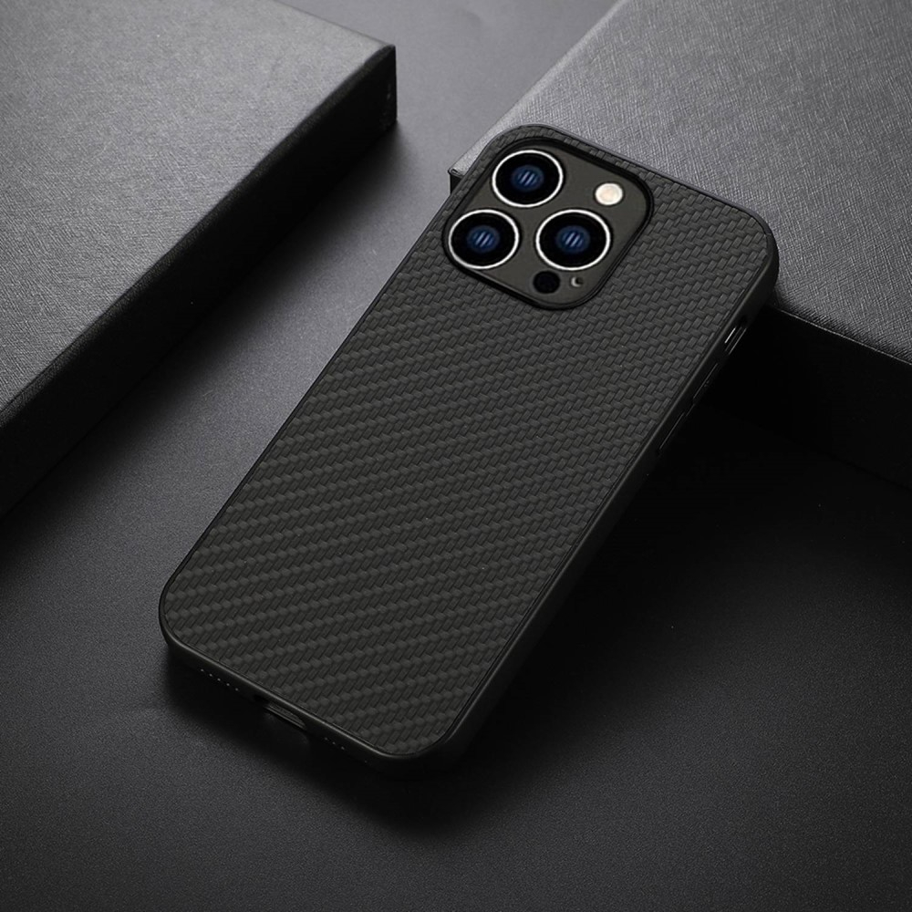 iPhone 14 Pro Hardcase Hülle im Carbon Leder Look - Schwarz