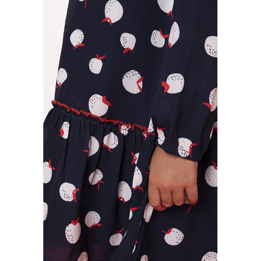 Robe courte manches longues imprimé pommes pour fille - Bleu marine