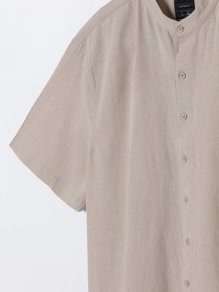 Camisa de manga curta em algodão e linho - Bege mesclado