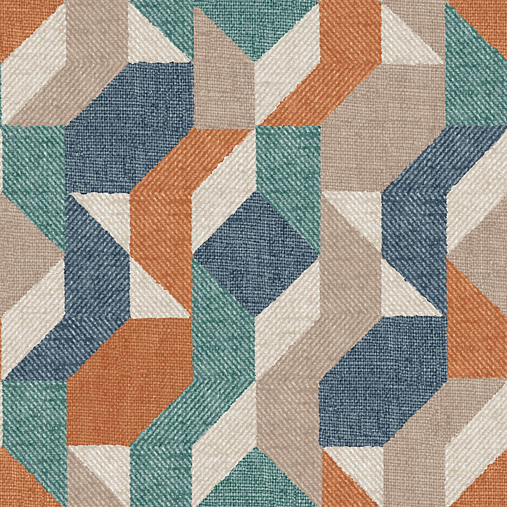 Papier peint vinyle intissé abstrait bleu et orange l.52 cm x L.10,05 m