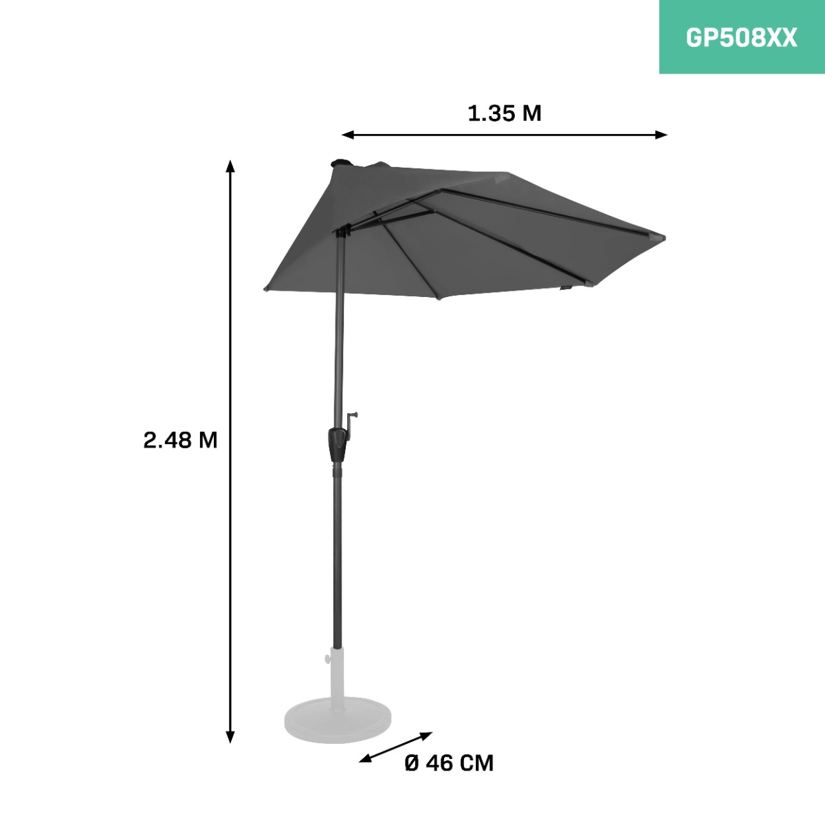 VONROC Magione 270 x 135 cm Premium parasol - Grey