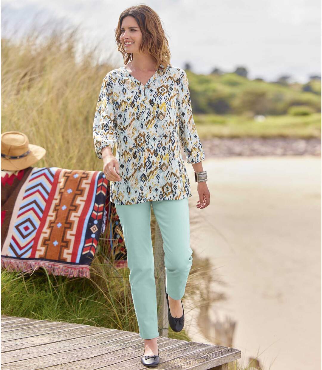 Pantalon Tregging Stretch Menthe