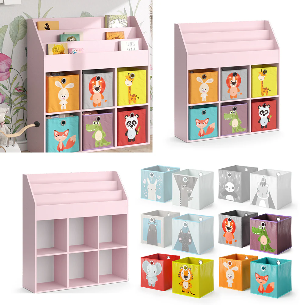 Vicco Kinderbücherregal Luigi 107 x 114 cm, Rosa, Kinderzimmerregal, Fächer, Faltboxen