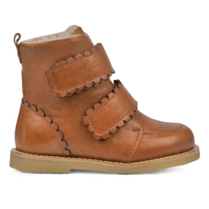 Petit Nord Boots Fourrées Scratchs Scallop Winter | Cognac