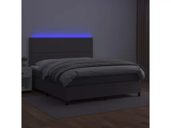 Sommier tapissier et matelas et LED Gris 180x200 cm Similicuir