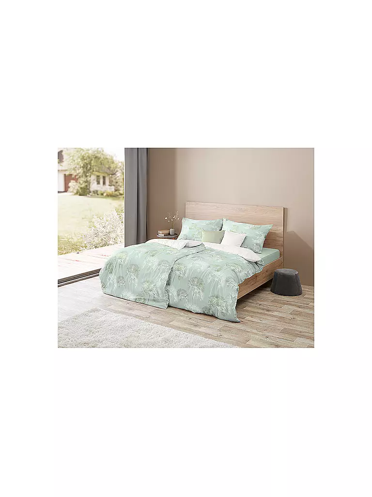 FLEURESSE Satin Bettwäsche MODERN GARDEN 70x90cm / 140x200cm  hellgrün