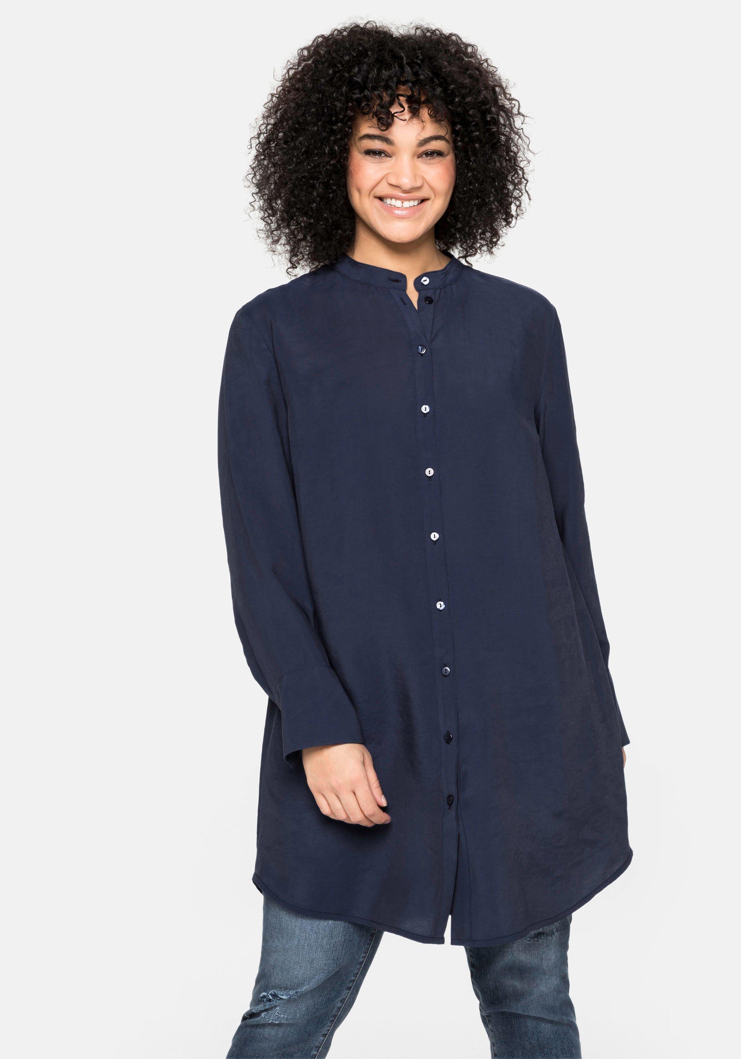 Longbluse mit Stehkragen und  Passe hinten