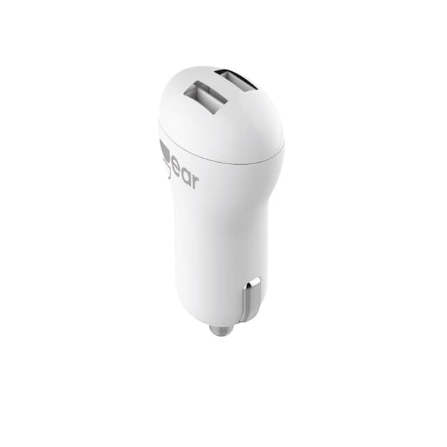 GEAR Lader 12/24V 2xUSB 2,4A + MicroUSB Rund Kabel 1.0m Hvid