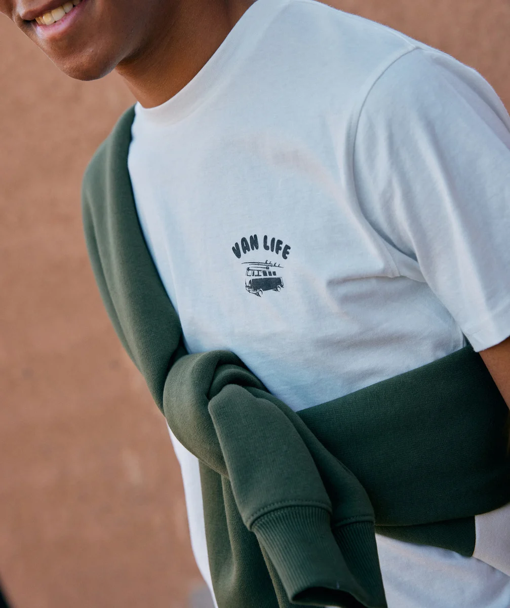 t-shirt manches courtes garçon en coton bio blanc message van life