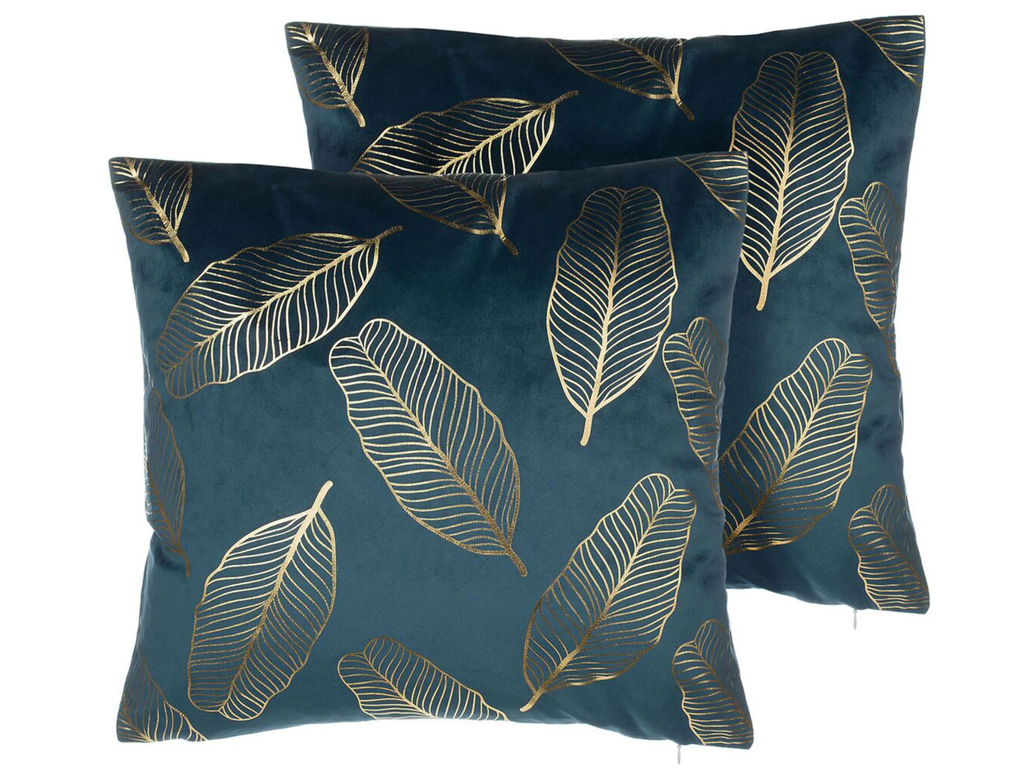 Set van 2 sierkussens FREESIA Fluweel 45 x 45 cm Groenblauw bladpatroon