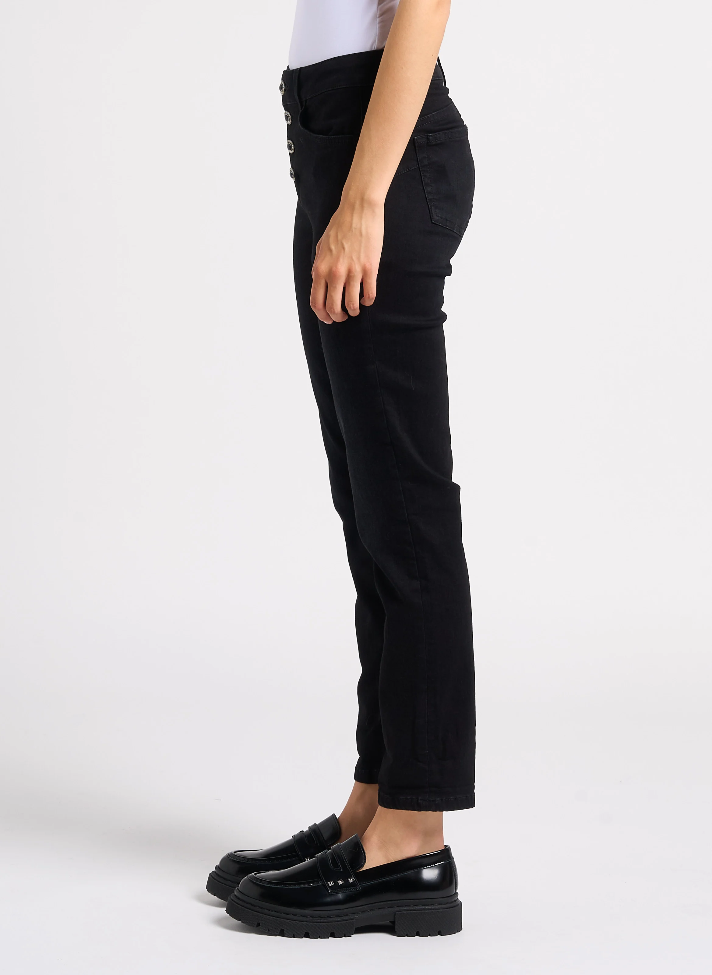 Pantacourt en jean taille haute | Noir