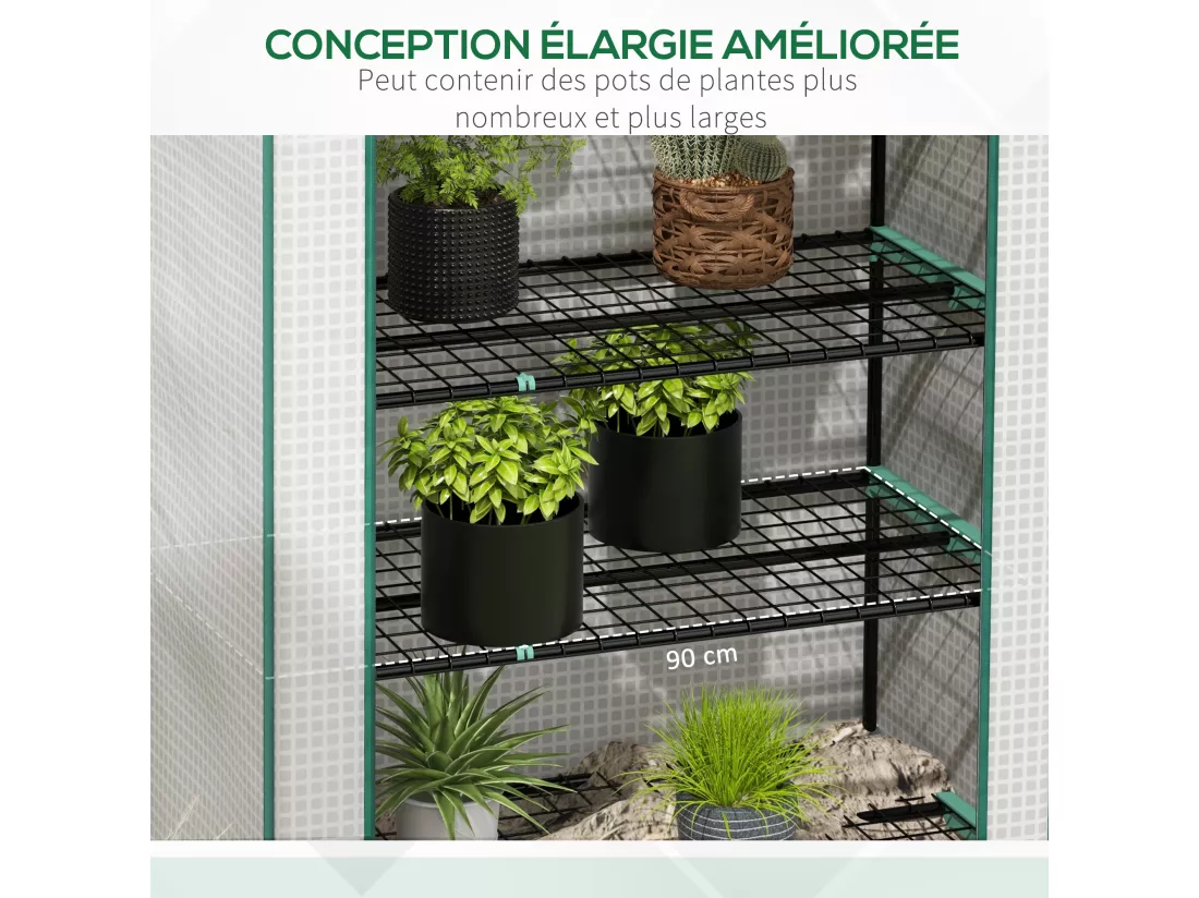 Serre de jardin balcon 5 niveaux porte acier PE blanc