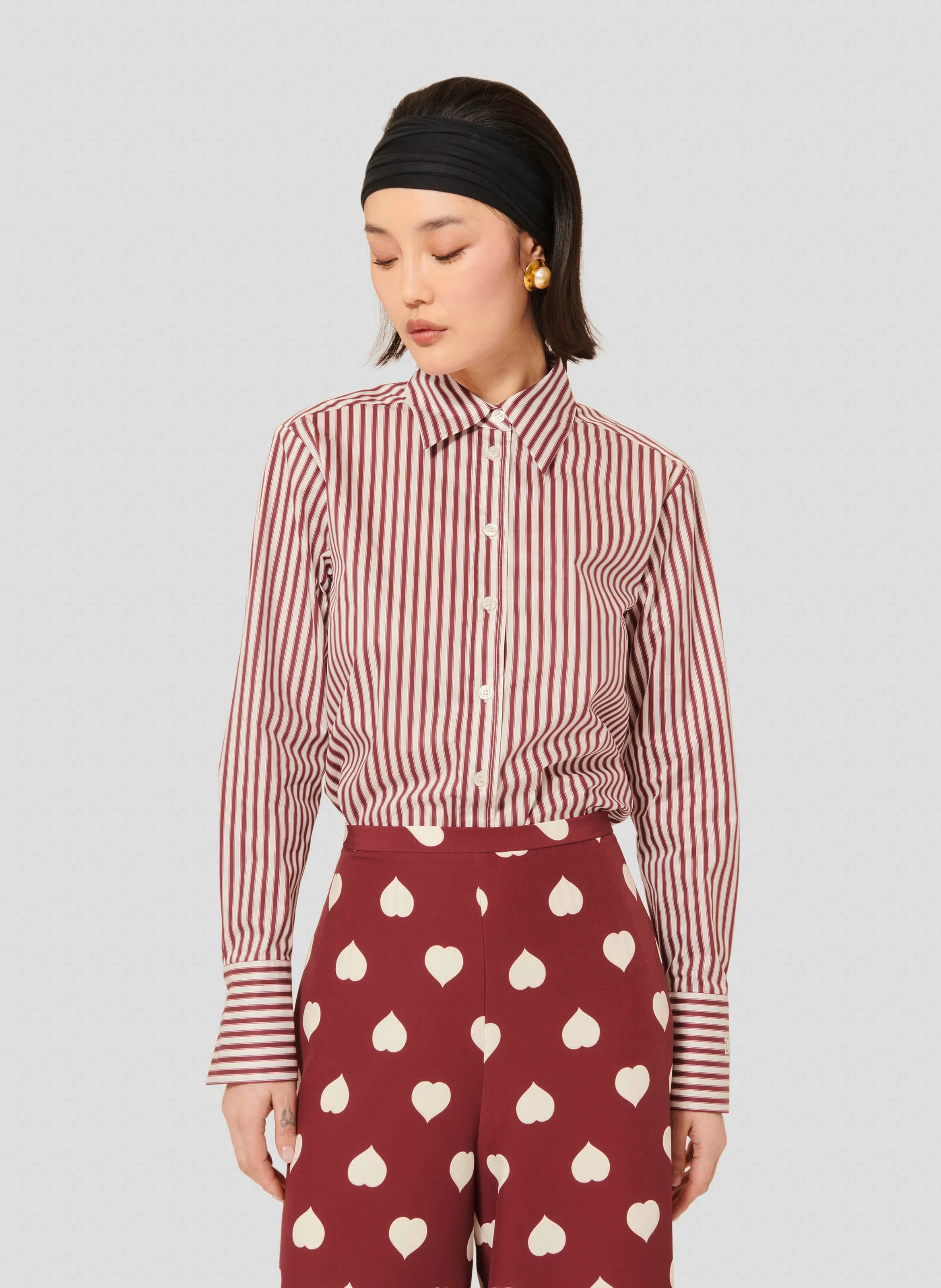 CLARISSE - Chemise droite en coton rayé | Rouge