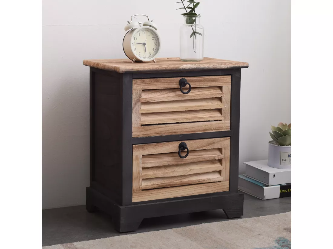 Table De Chevet 2 Tiroirs Bois Marron Classique 45x40x27