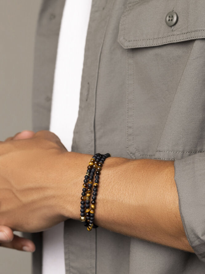 Nialaya The Mykonos Collection - Brown Tiger Eye, Matte Onyx and Gold Plating Multi