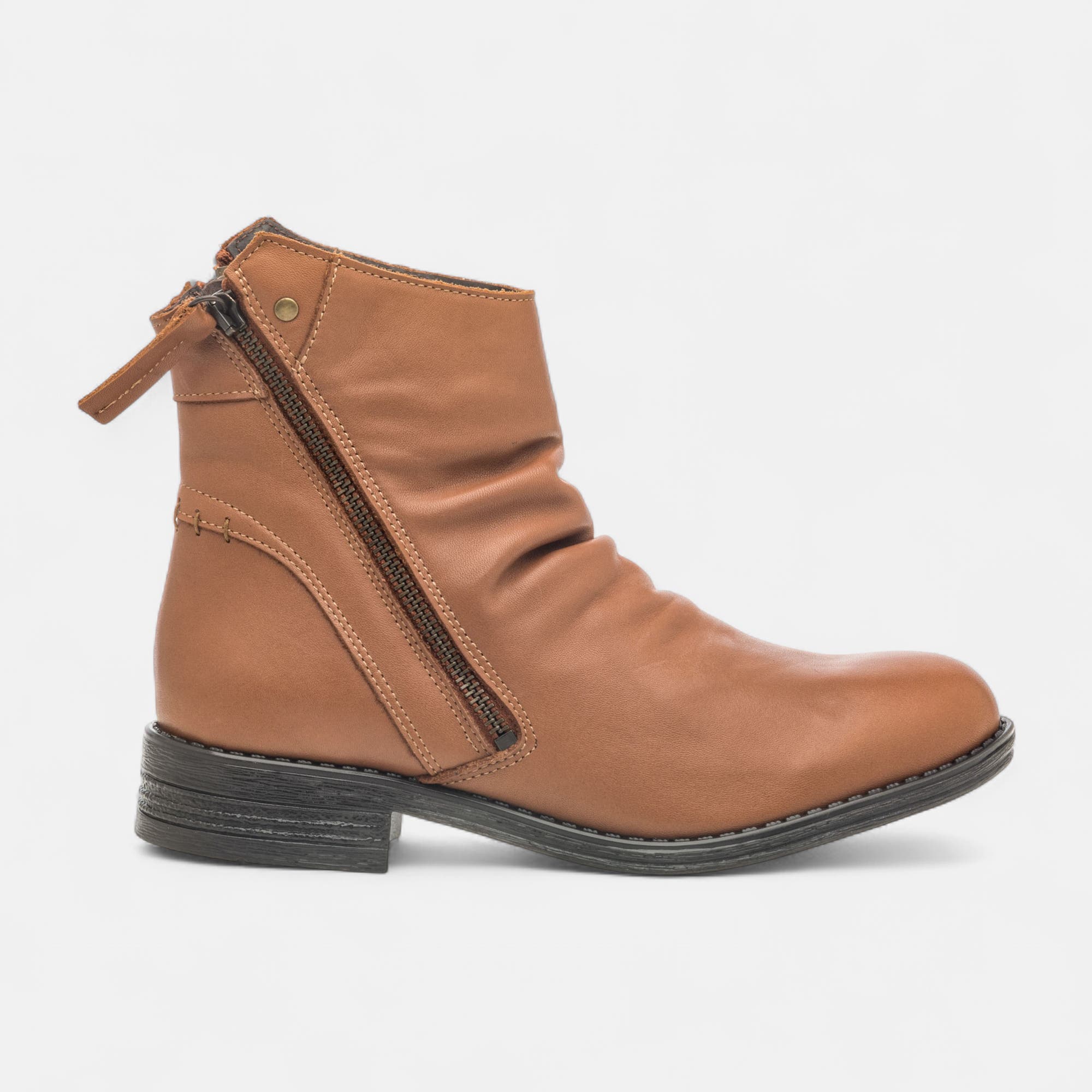 Bottines Femme en cuir cognac
