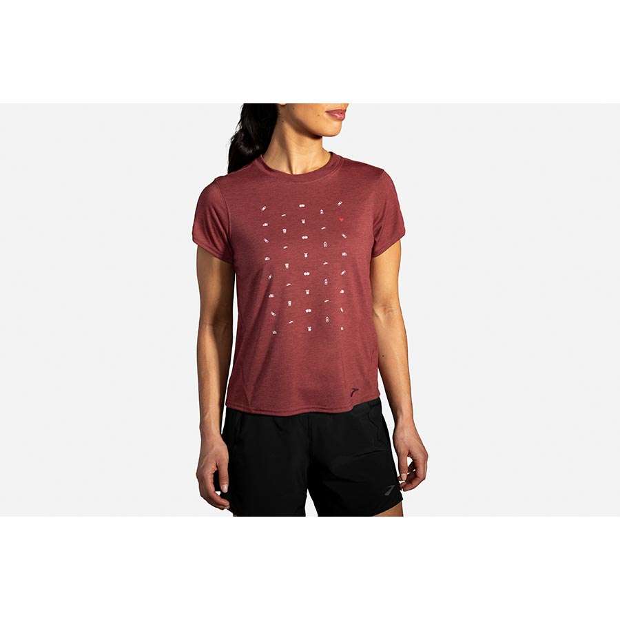 Brooks Distance Graphic Hardloopshirt Korte Mouwen Donkerrood Dames