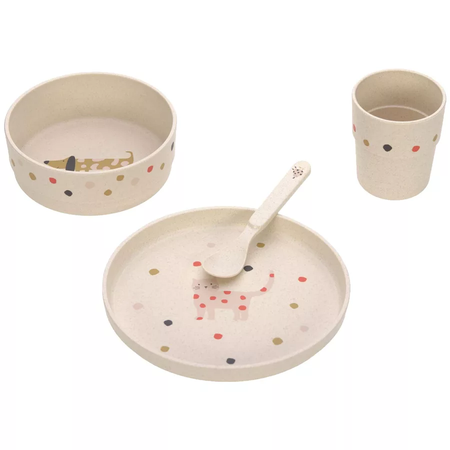 Lässig Kindergeschirrset mit 2 Lätzchen Little Mateys 6er Set orange