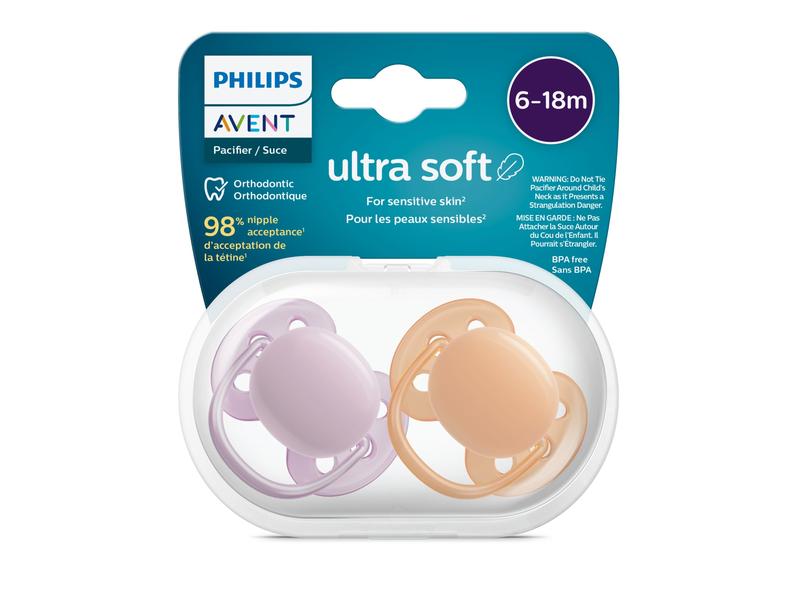PHILIPS AVENT Nuggi ultra soft 6-18 Mt. Flieder/Apricot Sauger aus 100% lebensmitteltauglichem Silikon