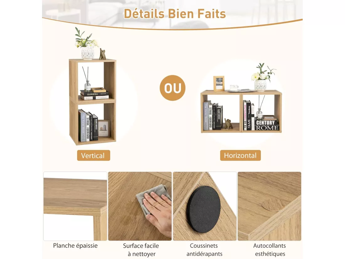 Lot de 2 Étagère de Rangement, 2 Cube de Rangement Salon Chambre Bureau Entrée, 38 x 33 x 77 cm, Naturel
