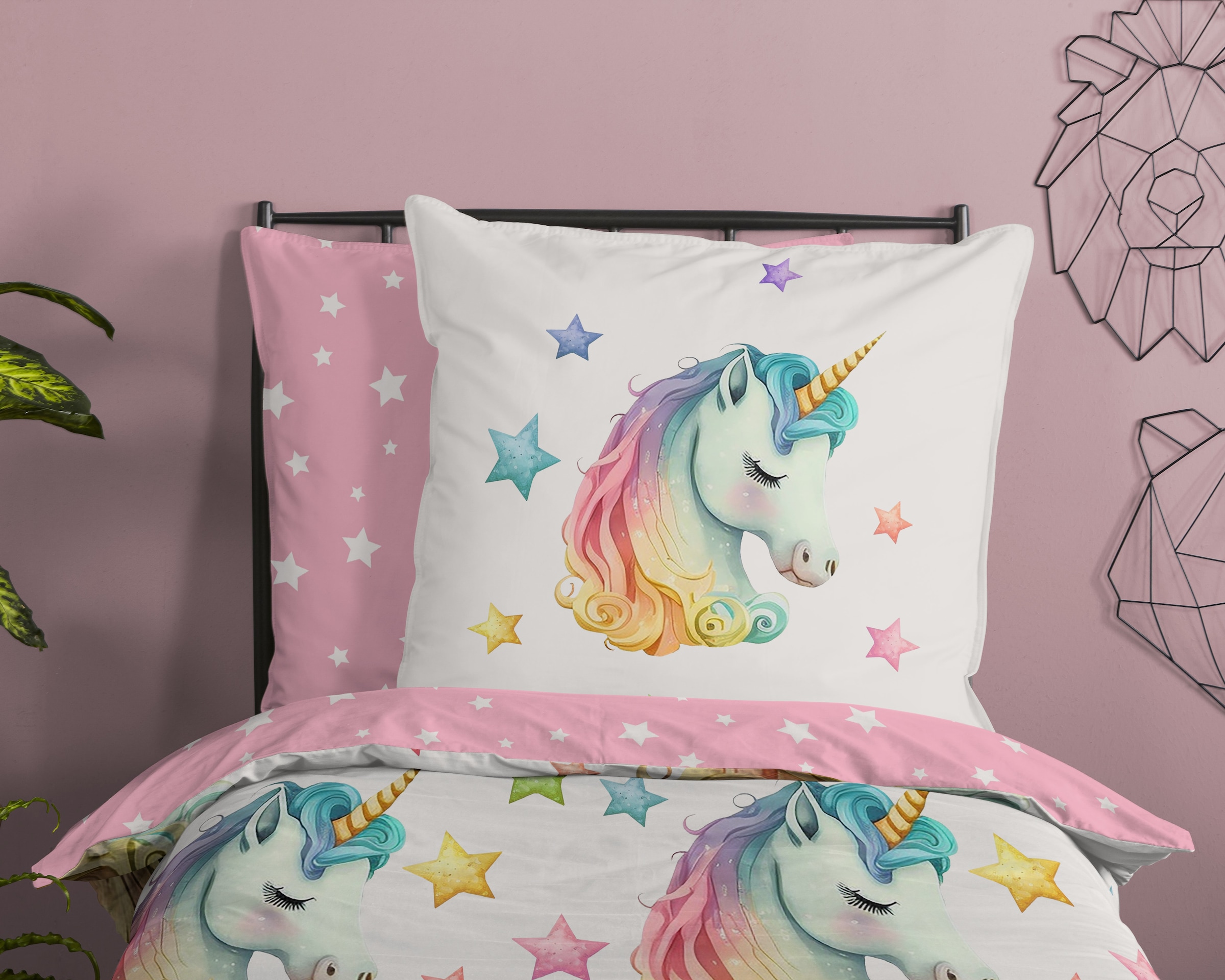 PURE luxury collection Kinderbettwäsche »Fancy« 2 Stk. tlg. Mikrofaser, 135x200, 2 Teilig, Wendeoptik, Kind, Mädchen, Einhorn