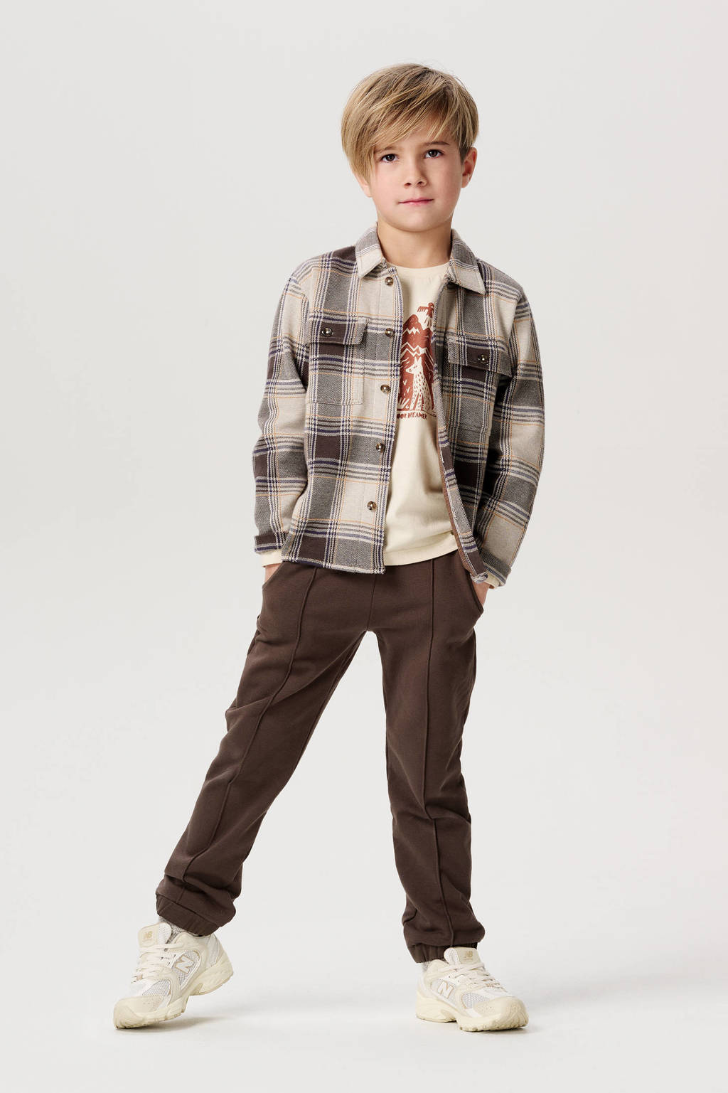 Noppies geruit overhemd Harlow beige/bruin