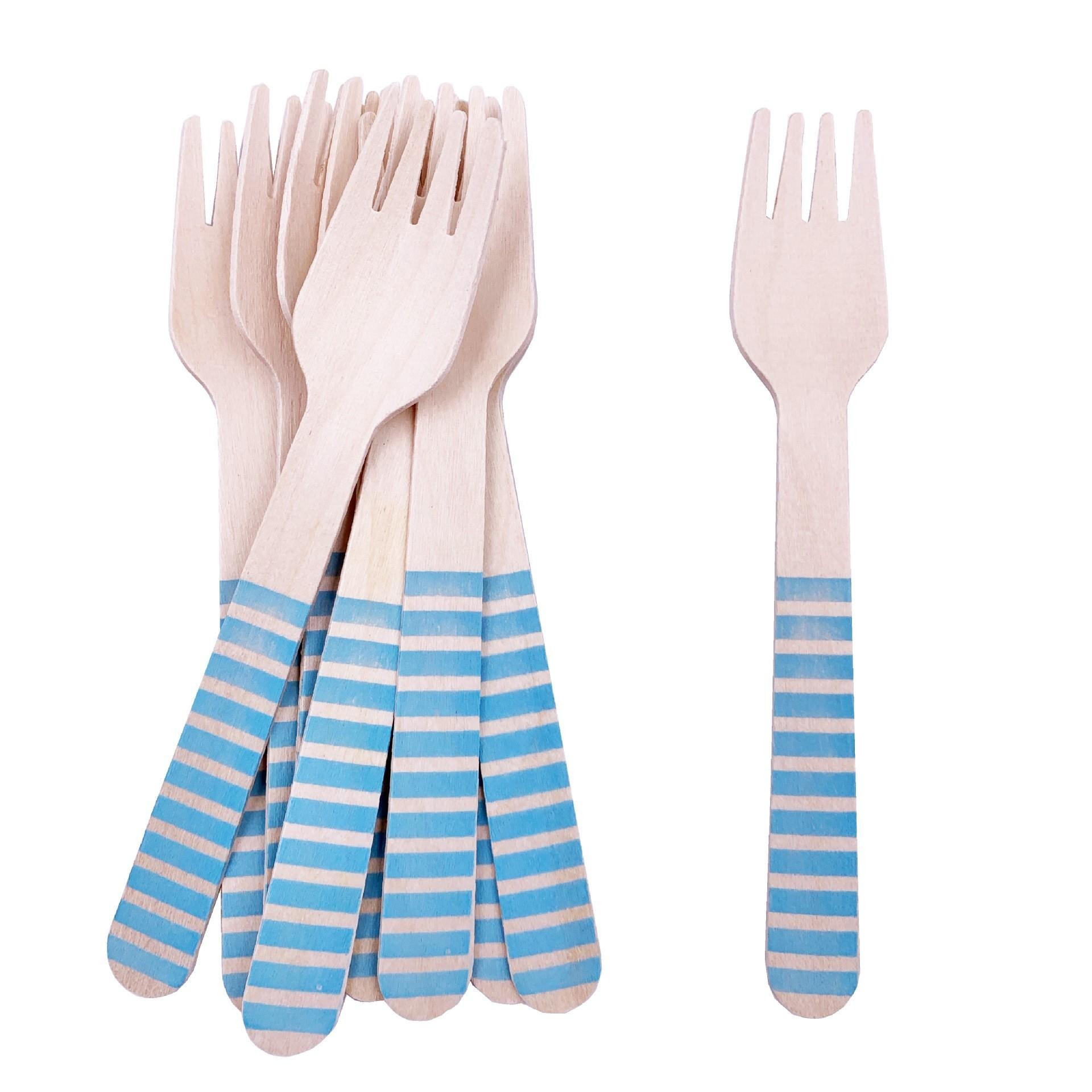 (48-tlg. Set) Einweg Holz Besteck Party Tisch Dekoration - Braun / Blau