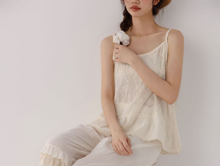 Santeh - Wijde broek met hoge taille en kanten rand