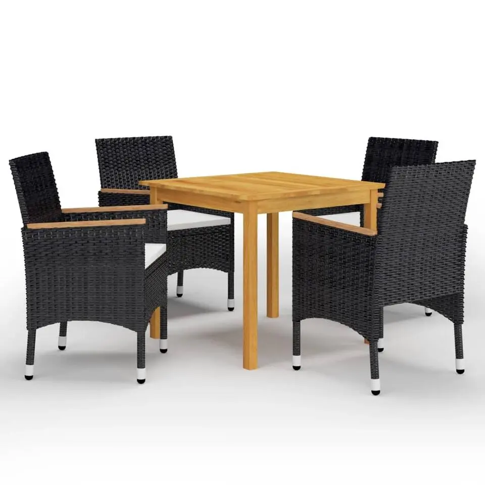 vidaXL - 5-delige Tuinset - Zwart en bruin - Poly rattan en hout - 85x85 cm