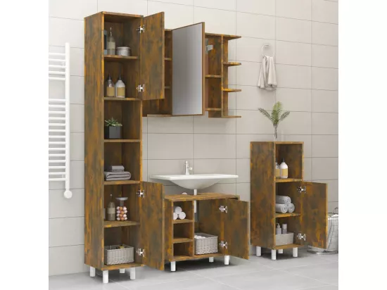 Armoire de bain Chêne fumé 30x30x179 cm Bois d'ingénierie