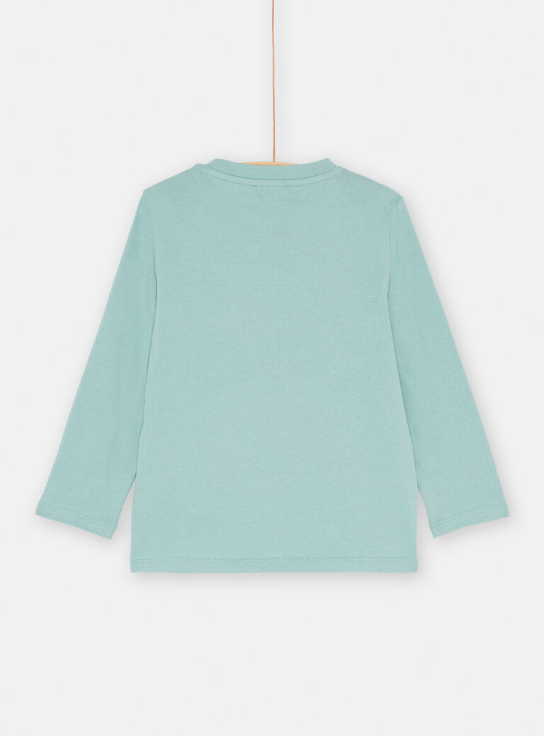 T-shirt bleu céladon à animation dinosaure