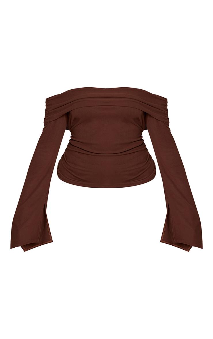 Chocolat Top Grande Taille Épaules Dénudées Détail Froncé Sur Les Côtés Toucher Doux
