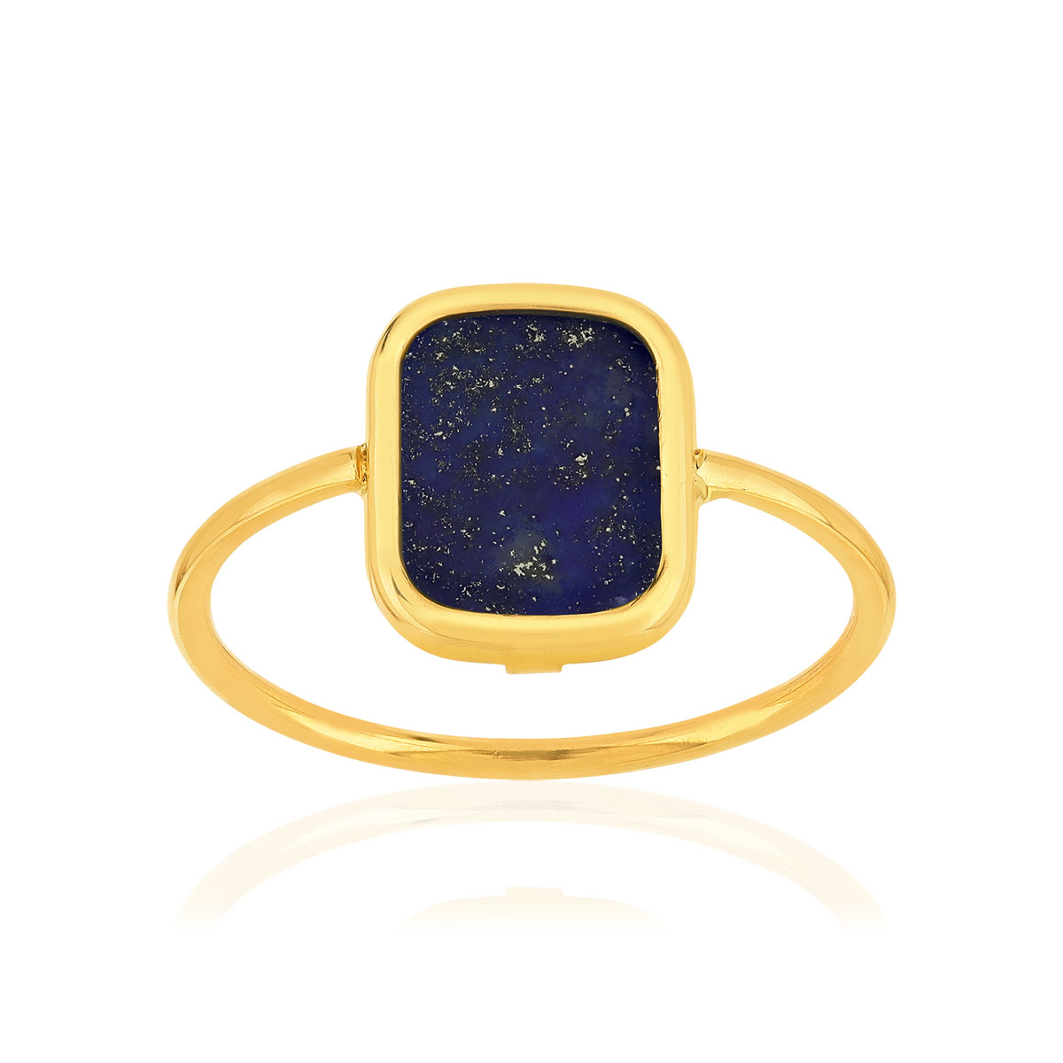 Bague or 750 jaune lapis lazuli rectangulaire.