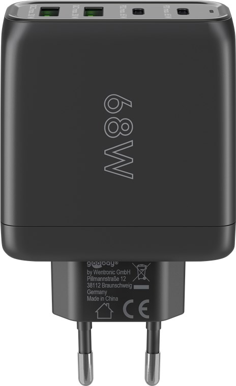(68W/3A) 2x USB A / 2x USB C GaN Ladegerät Netzteil Power Delivery / Quick Charge (64818) - Weiss