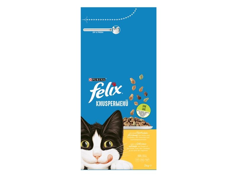 Felix Trockenfutter Knuspermenü Geflügel, 2 kg Alleinfuttermittel für Katzen