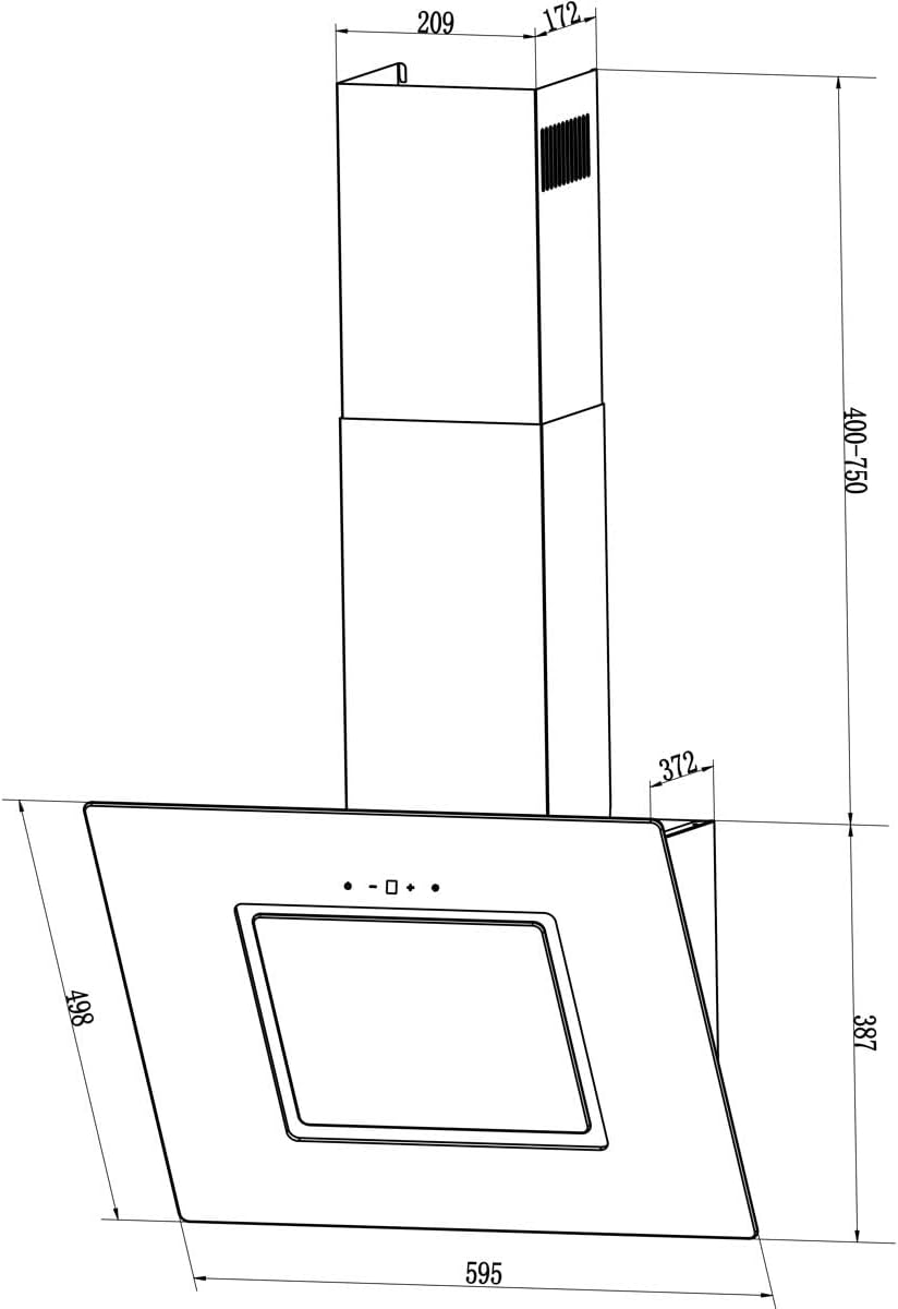 PKM Schräghaube S26-60BBTY | Dunstabzugshaube | Wandhaube | Abluft | Umluft | Schwarzes Glas | Touch Control | 60cm