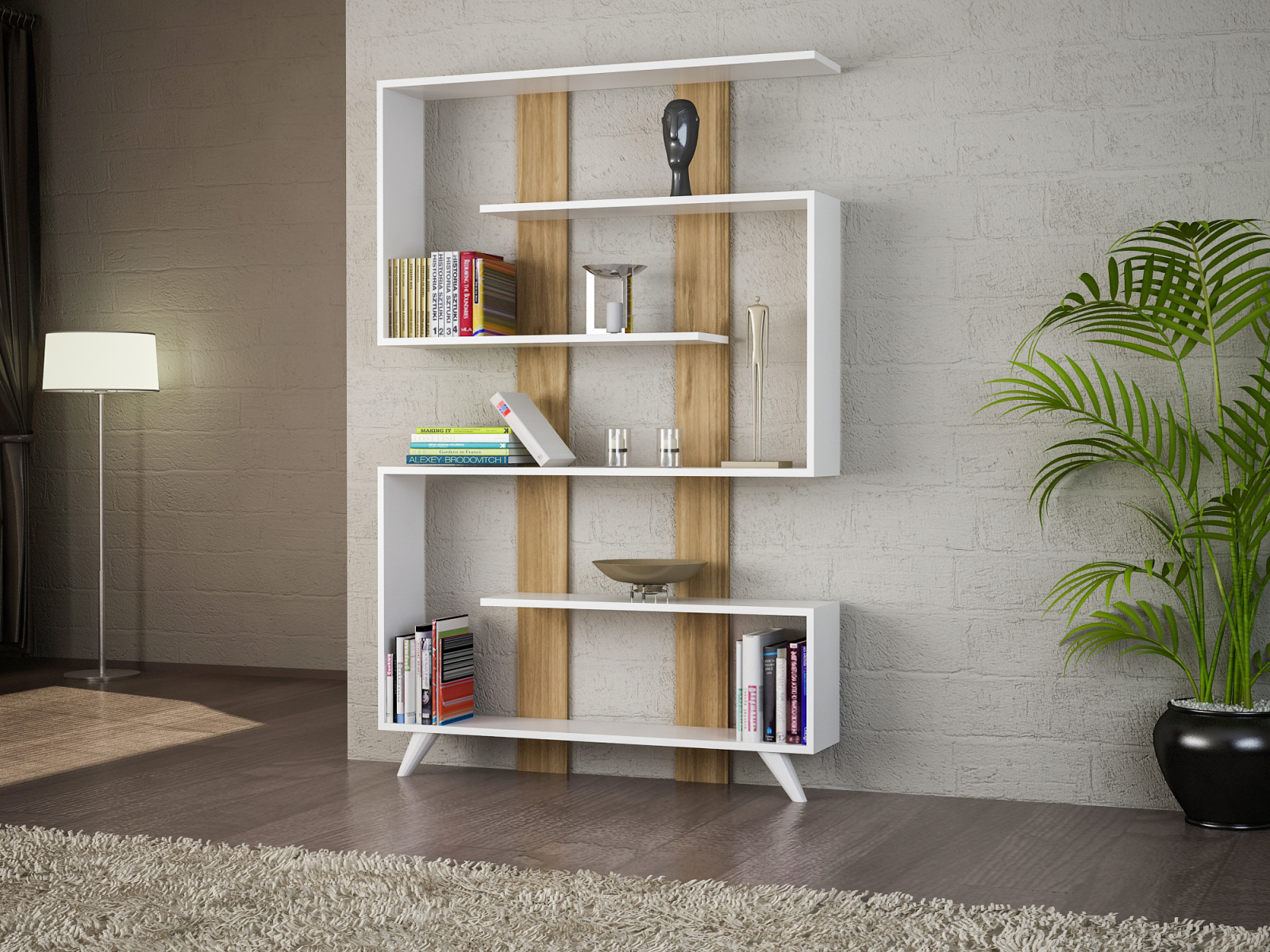 Bücherregal - weiß-holzfarben - 5 Regalfächer - 120 cm breit