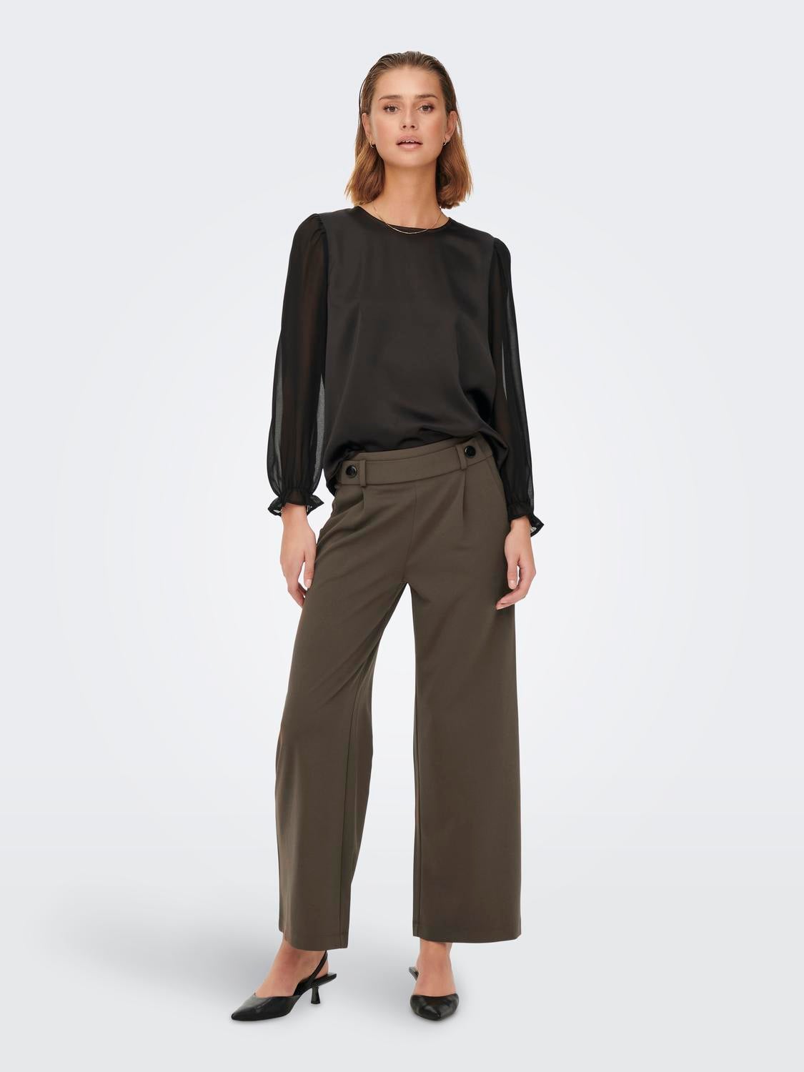 JDYGEGGO Mittlere Taille Weiter Beinschnitt Hose mit weitem Beinschnitt Chocolate Brown