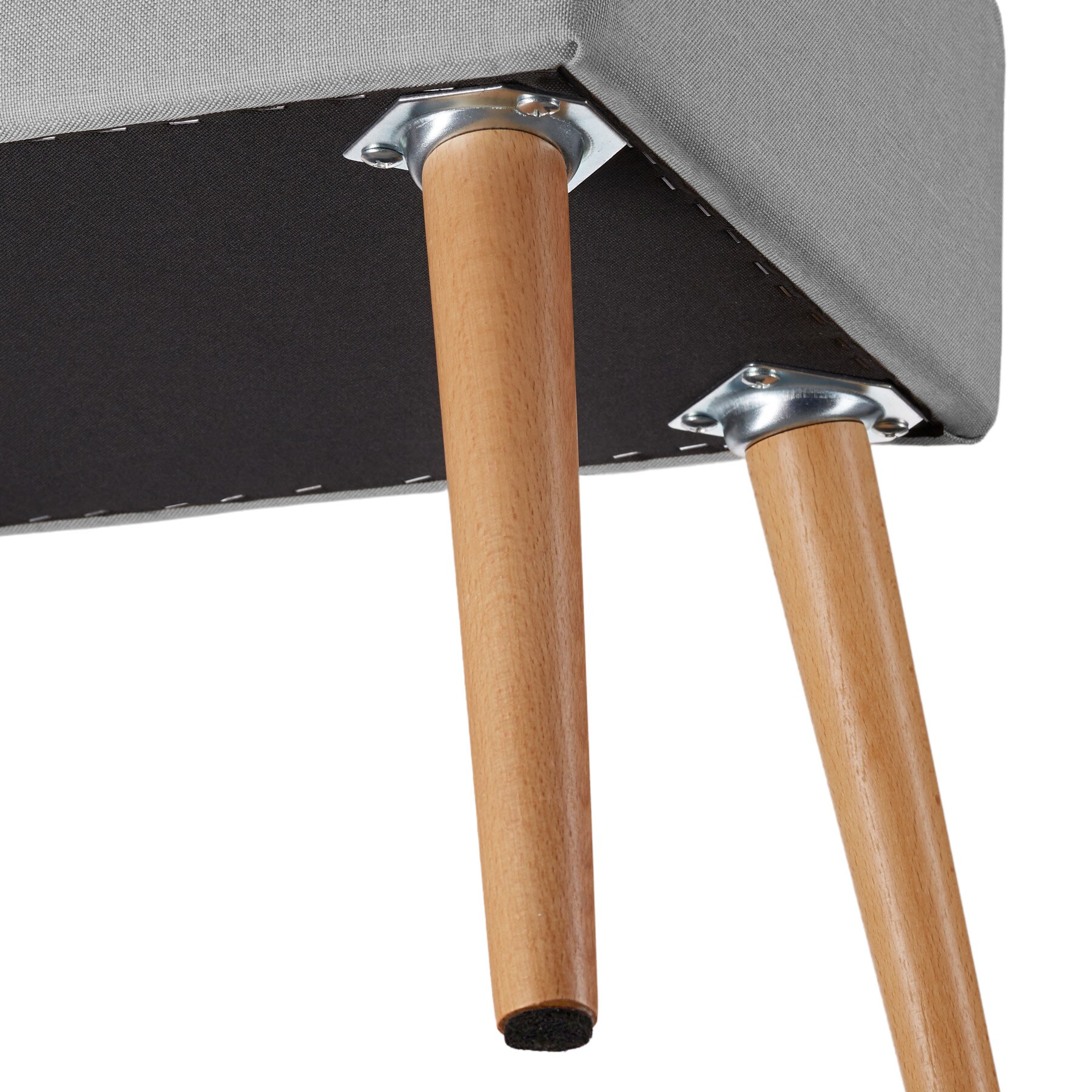 tectake® Sitzbank, gepolstert, in Leinenoptik, Holzbeine mit Filzgleitern, 51 x 37,5 x 45,5 cm