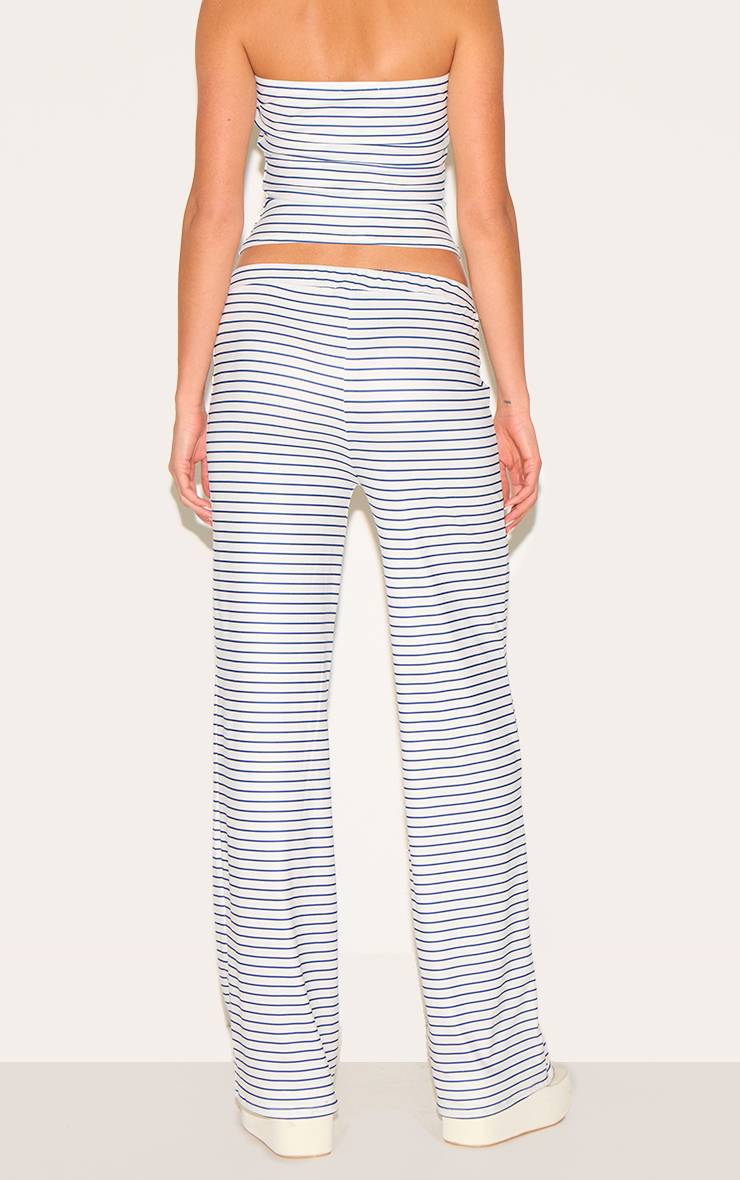Bleu Pantalon Large Taille Mi-haute À Rayures Toucher Doux
