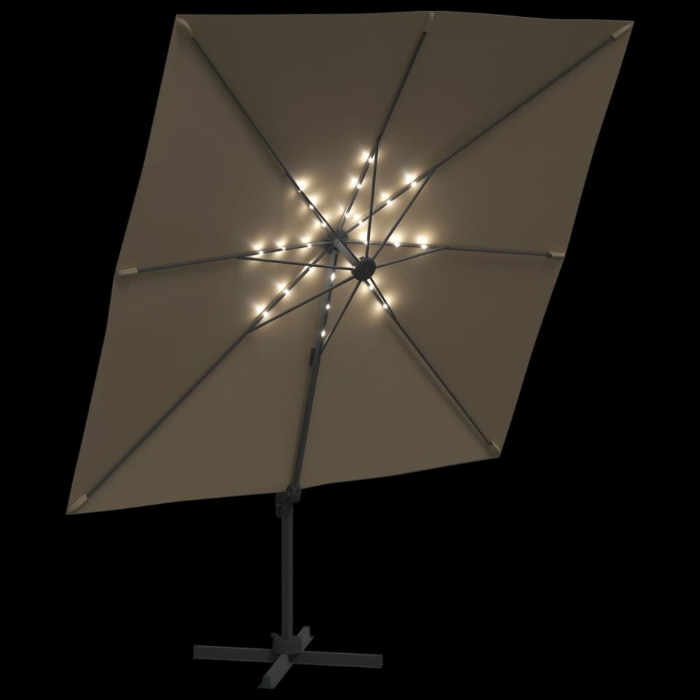 Parasol meuble de jardin cantilever à led 400 x 300 cm taupe