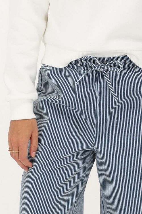 Blauw-wit gestreepte wide leg broek met elastieken band