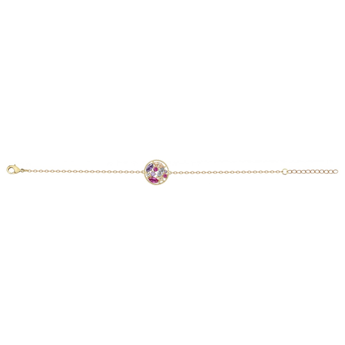 Bracelet souple mono-motif en Plaqué Or avec oxyde de zirconium multicolore