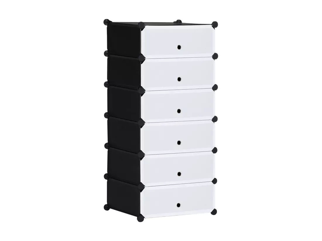 Meuble de rangement à chaussures modulable 6 casiers rectangulaires empilables - noir et blanc