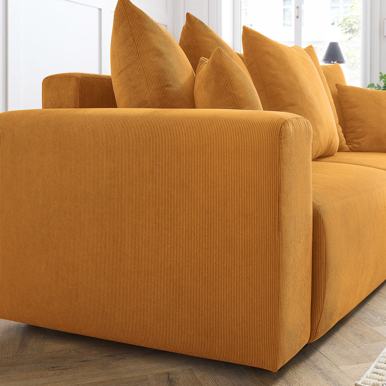 Bobochic Canapé droit fixe 3 places envy velours côtelé jaune - 240x100x95 cm
