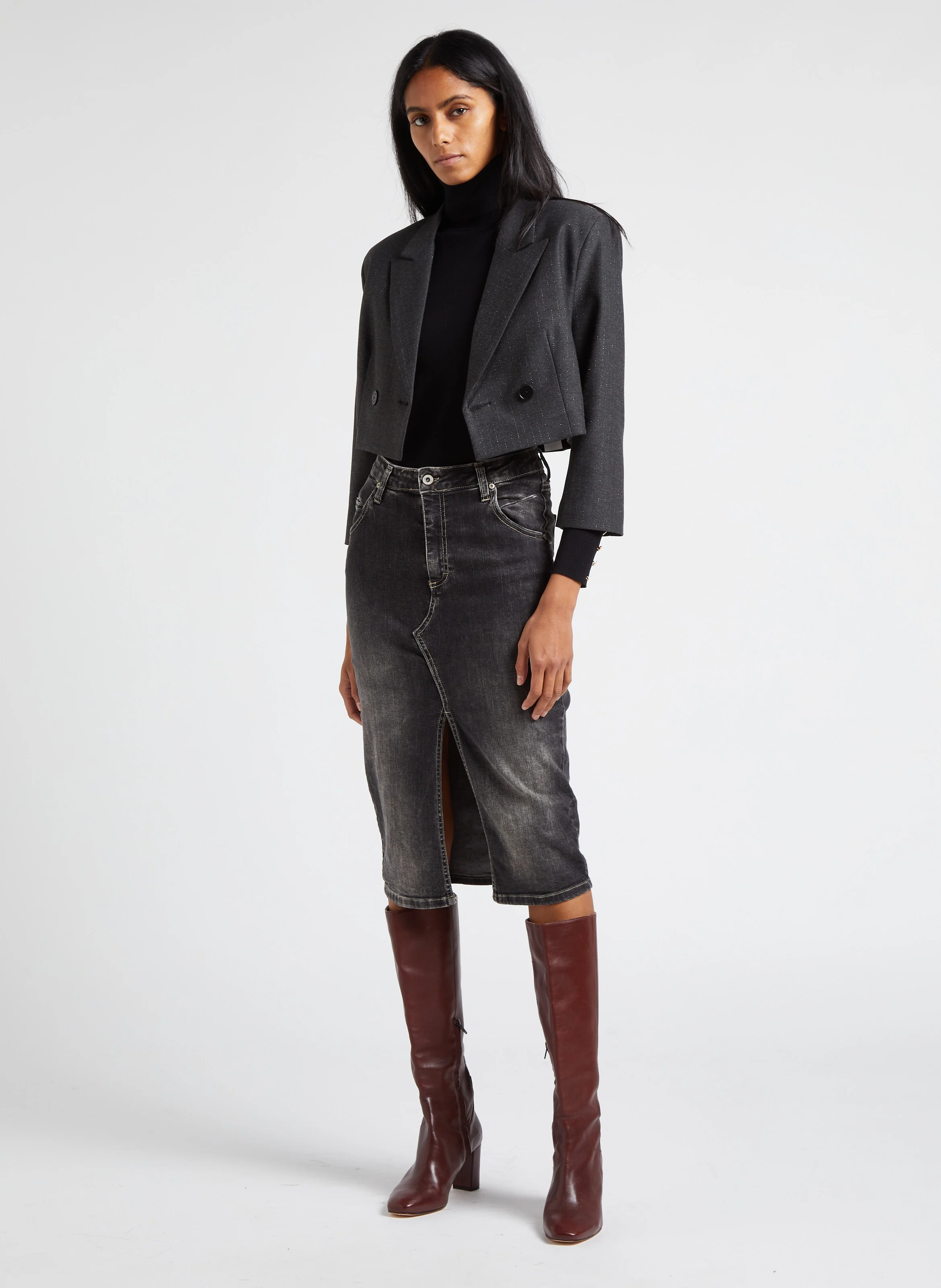 Veste blazer courte rayé| Gris