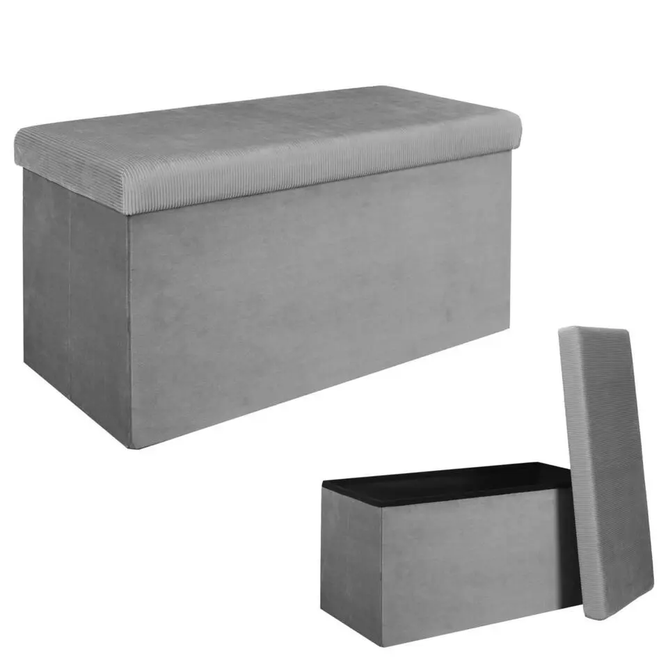 Home Deco Poef Velvet - opbergbox - grijs - 76 x 38 cm