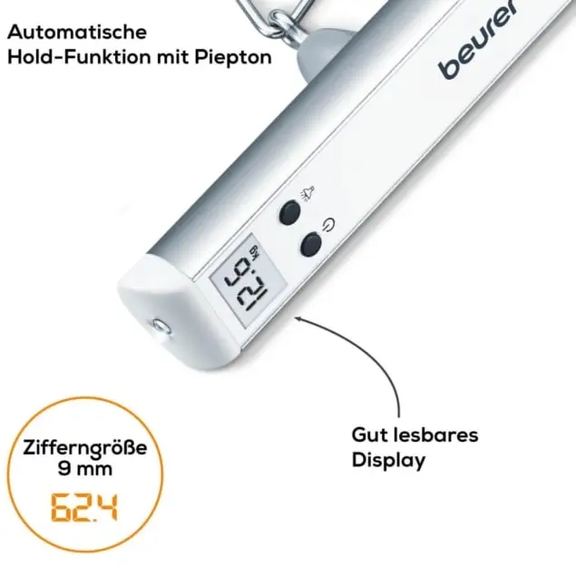 LS 10 Digitale Reise Kofferwaage Handwaage mit LCD-Anzeige / Taschenlampe bis 50kg Gewicht (73210) - Weiss